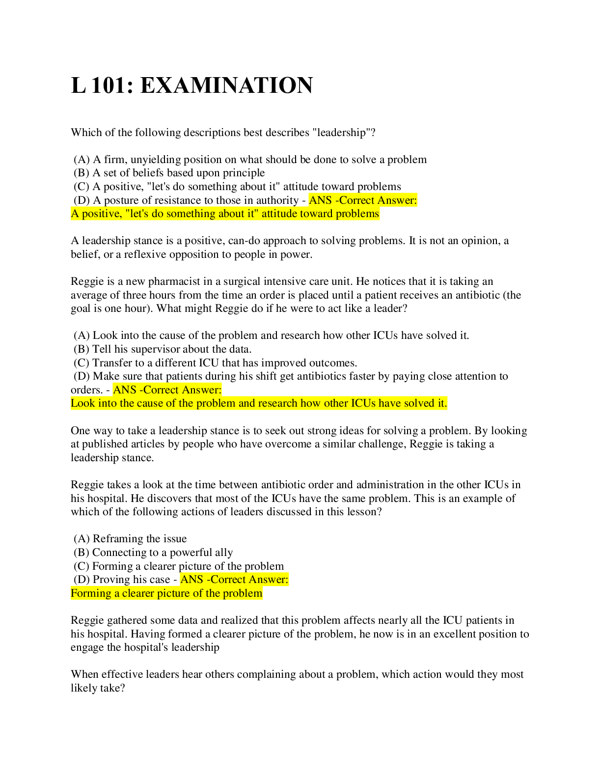 Preview image for L 101 / EXAM / 100% CORRECT ANSWERS